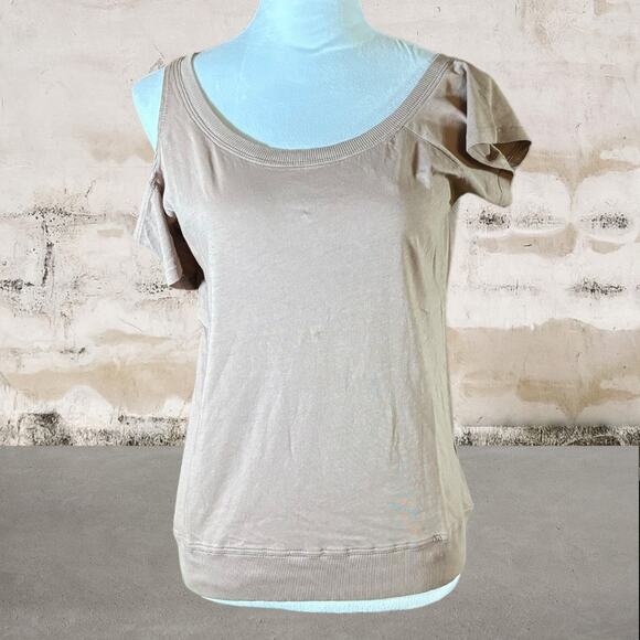 Bobi NWT Women's Cotton Cold Shoulder T-Shirt in Java - Size Medium - Picture 1 of 4